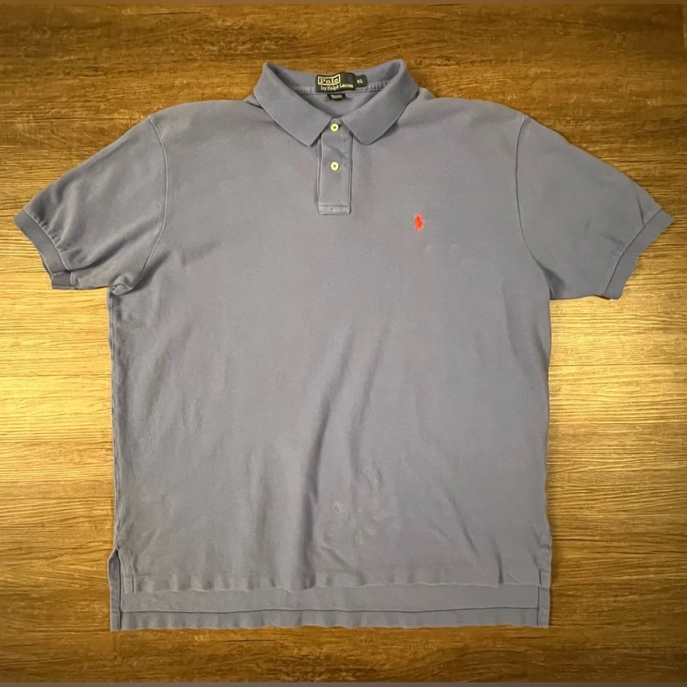VINTAGE Polo Ralph Lauren Men Polo Shirt‎ XL Blue Rugby Logo Embroidery E19